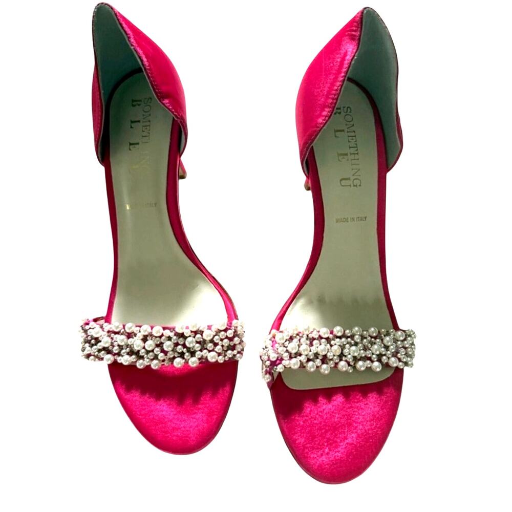 Something Bleu Cappy d’Orsay Hot Pink Satin Pearl Heels 8.5 Made in Italy